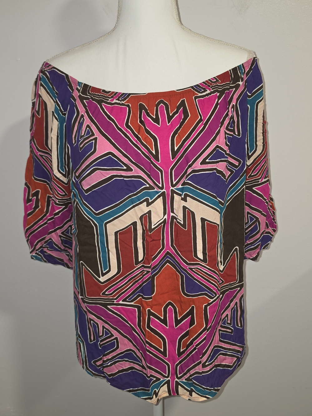 TART Off The Shoulder Colorful Geometric Print Flowy Blouse Women's Size Small